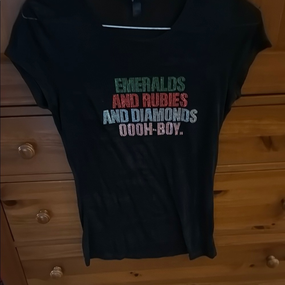 Black Short Sleeve Tee with Red and White Text